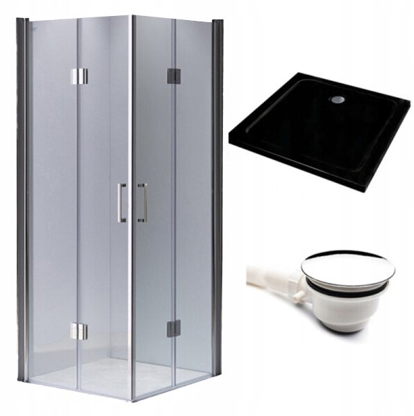 BPS-koupelny Štvorcový sprchovací kút KZ1290B 90x90 chróm/transparent + vanička ST02B BL čierna