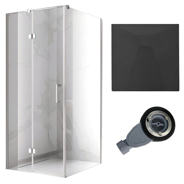 BPS-koupelny Štvorcový sprchovací kút KZ01C 90x90 chróm/transparent + vanička RIKO BL čierna