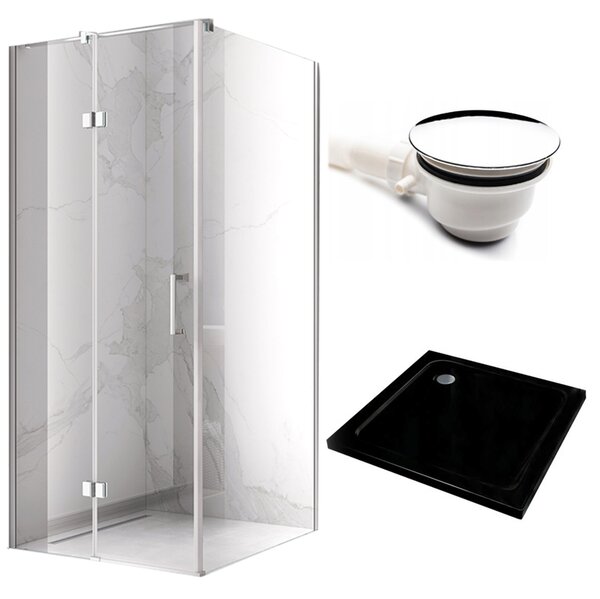BPS-koupelny Štvorcový sprchový kút KZ01B 80x80 chróm/transparent + vanička ST02A BL čierna