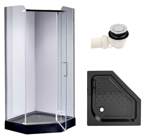 BPS-koupelny Päťuholníkový sprchový kút KZ91B 90x90 chróm/transparent + vanička SXL07B BL čierna