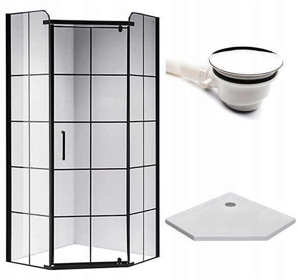 BPS-koupelny Päťuholníkový sprchový kút BS06A 80x80 čierna/transparent + vanička ST07A WH biela