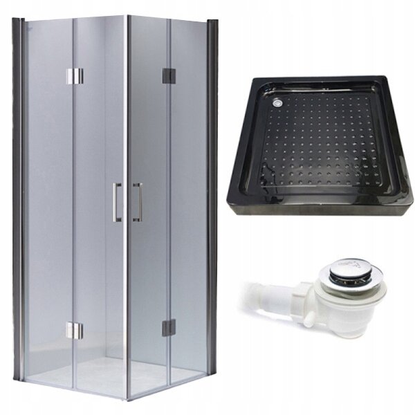 BPS-koupelny Štvorcový sprchový kút KZ1290B 90x90 chróm/transparent + vanička SXL02B BL čierna