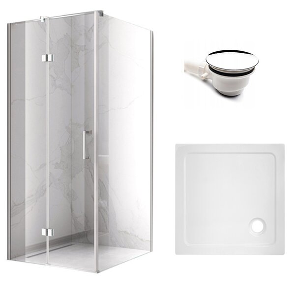 BPS-koupelny Štvorcový sprchový kút KZ01B 80x80 chróm/transparent + vanička ST02A WH biela