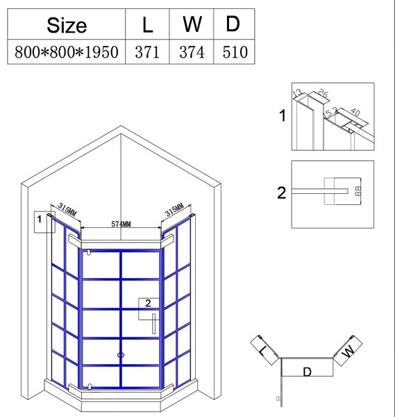 BPS-koupelny Päťuholníkový sprchový kút BS06A 80x80 čierna/transparent + vanička ST07A WH biela