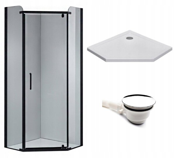 BPS-koupelny Päťuholníkový sprchovací kút KZ91A BL 80x80 čierna/transparent + vanička ST07A WH biela