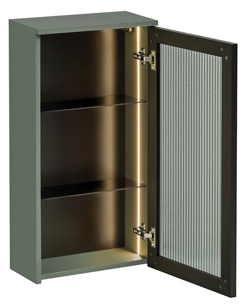 Comad Kúpeľňová horná skrinka 40 cm Sombra Green rákosovo zelená so sklenenými dvierkami s LED podsvietením