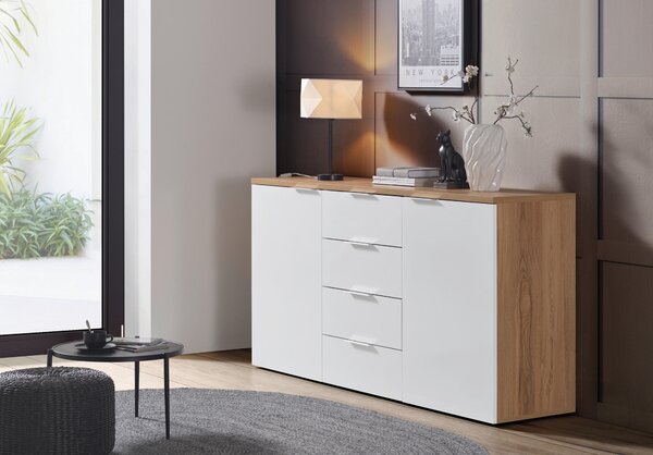 ŠIROKÁ KOMODA, farba duba, biela s vysokým leskom, 180/89/43 cm Xora - Online Only drobný nábytok, Online Only