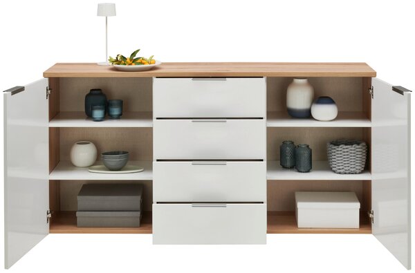 ŠIROKÁ KOMODA, farba duba, biela s vysokým leskom, 180/89/43 cm Xora - Online Only drobný nábytok, Online Only