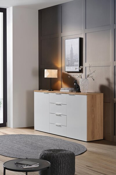 ŠIROKÁ KOMODA, farba duba, biela s vysokým leskom, 180/89/43 cm Xora - Online Only drobný nábytok, Online Only
