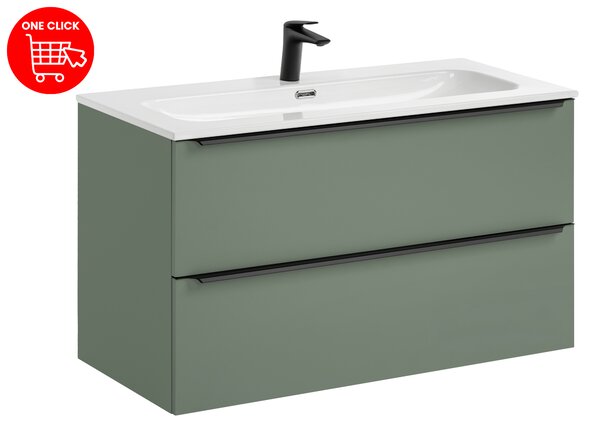 Comad Kúpeľňová skrinka s nábytkovým umývadlom Sombra Green 100 trstinovo zelená s batériou