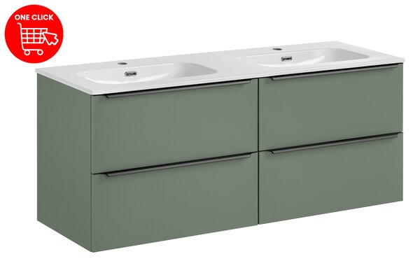 Comad Kúpeľňová skrinka s nábytkovým dvojumývadlom Sombra Green 140 trstinovo zelená