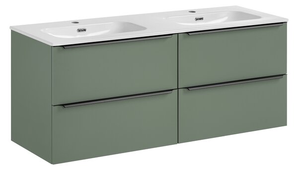 Comad Kúpeľňová skrinka s nábytkovým dvojumývadlom Sombra Green 140 trstinovo zelená