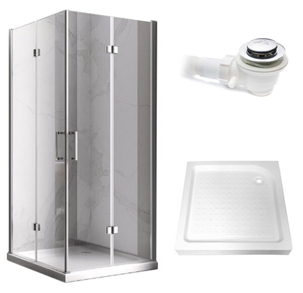 BPS-koupelny Štvorcový sprchovací kút KZ08C 90x90 chróm/transparent + vanička SXL02B WH biela