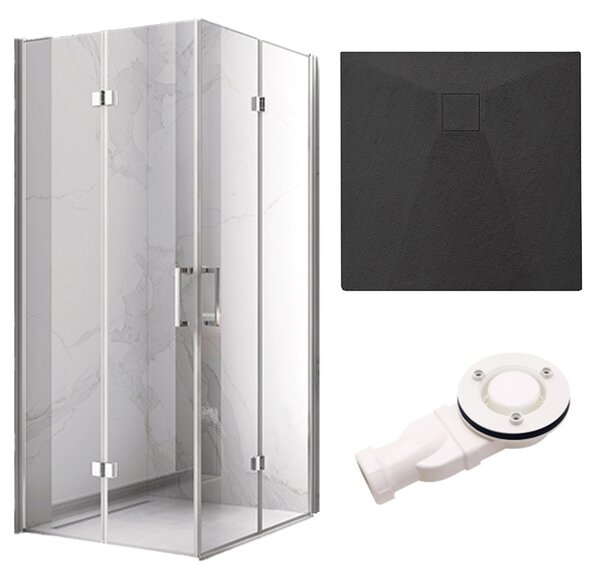 BPS-koupelny Štvorcový sprchový kút KZ08C 90x90 chróm/transparent + vanička RIKO BL čierna