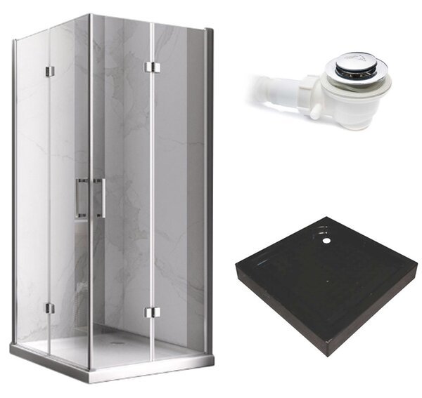 BPS-koupelny Štvorcový sprchový kút KZ08C 90x90 chróm/transparent + vanička SXL02B BL čierna