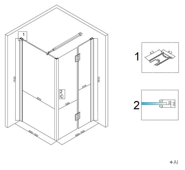 BPS-koupelny Štvorcový sprchovací kút KZ1390B GL 90x90 zlatá/transparent - bez vaničky