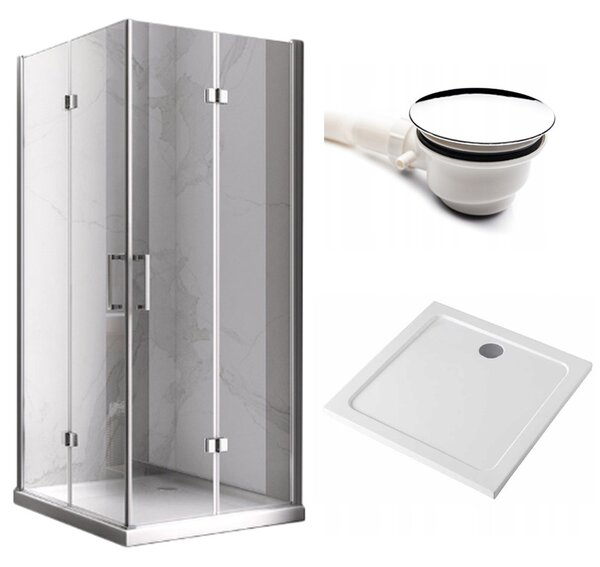 BPS-koupelny Štvorcový sprchový kút KZ08C 90x90 chróm/transparent + vanička ST02B WH biela