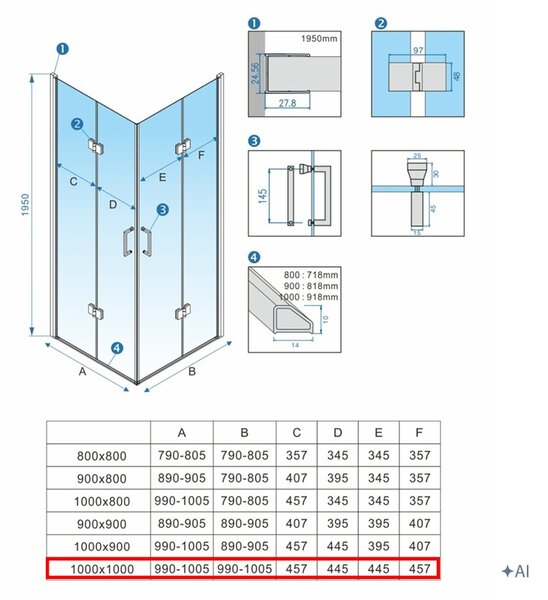 BPS-koupelny Štvorcový sprchový kút KZ08D BL 100x100 čierna/transparent - bez vaničky