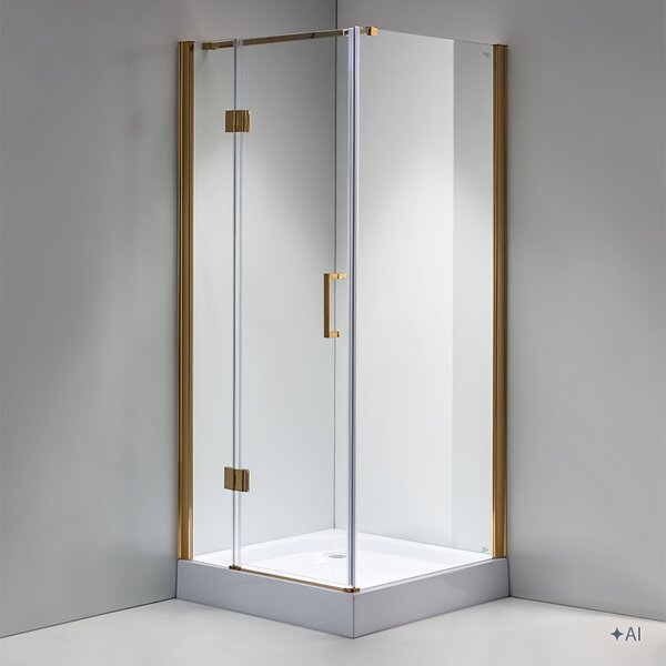 BPS-koupelny Štvorcový sprchovací kút KZ1390B GL 90x90 zlatá/transparent - bez vaničky