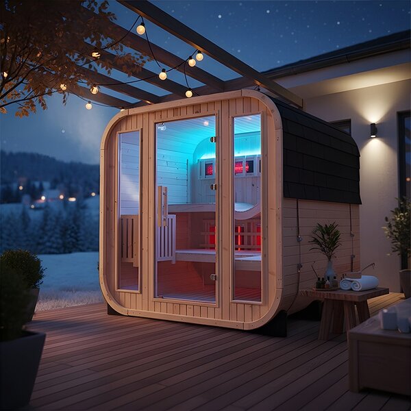 BPS-koupelny Záhradná kombinovaná sudová sauna 2v1 MOLDE A - Infrasauna + fínska sauna 180x200, 2-4 osoby