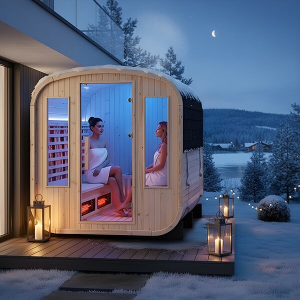 BPS-koupelny Záhradná kombinovaná sudová sauna 2v1 HAMAR - Infrasauna + fínska sauna 180x200, 4-6 osôb