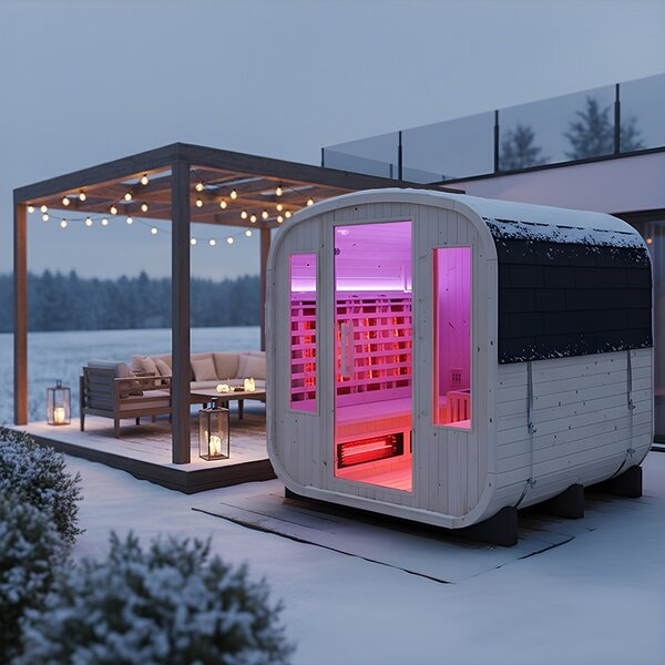 BPS-koupelny Záhradná kombinovaná sudová sauna 2v1 HAMAR - Infrasauna + fínska sauna 180x200, 4-6 osôb