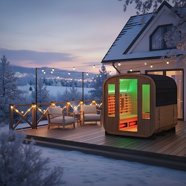 BPS-koupelny Záhradná kombinovaná sudová sauna 2v1 HAMAR - Infrasauna + fínska sauna 180x200, 4-6 osôb