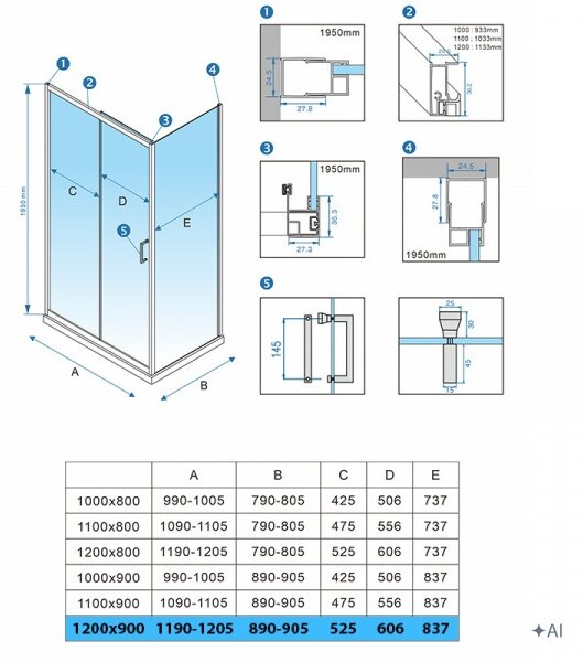 BPS-koupelny Obdĺžnikový sprchový kút KZ104C 120x90 chróm/transp. + vanička ST04C BL čierna