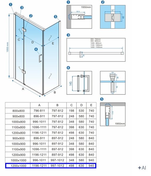 BPS-koupelny Obdĺžnikový sprchový kút KZ03D 120x100 chróm/transp. - bez vaničky