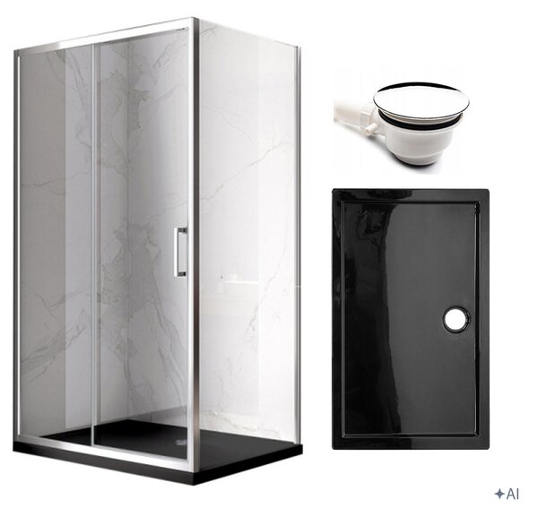 BPS-koupelny Obdĺžnikový sprchový kút KZ104C 120x90 chróm/transp. + vanička ST04C BL čierna