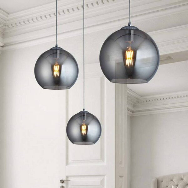 Závesná lampa Balls, sklená guľa/dymová/Ø 30 cm
