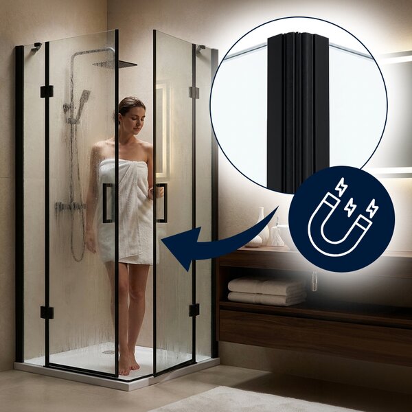 BPS-koupelny Štvorcový sprchový kút ZES KZ25A BL 80x80 čierny/transparent - bez vaničky