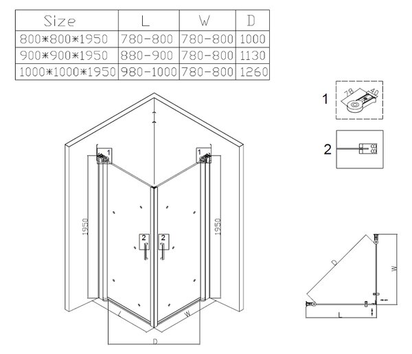 BPS-koupelny Štvorcový sprchový kút ZES KZ29A BL 80x80 čierny/transparent - bez vaničky