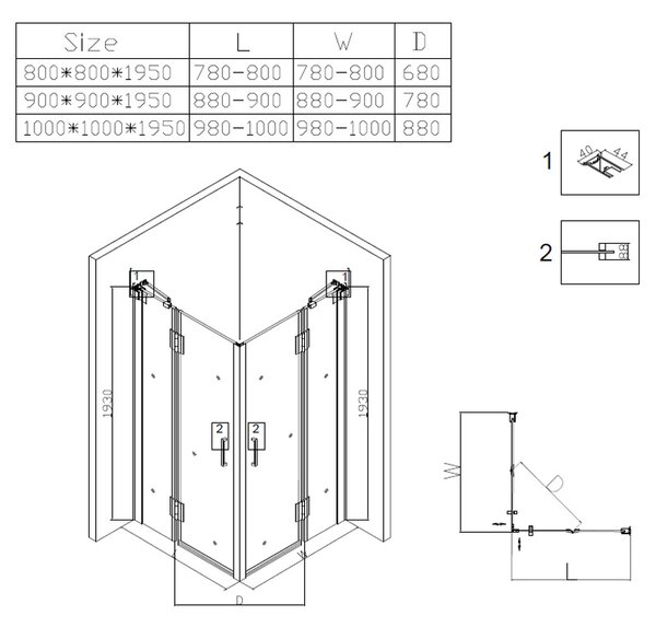 BPS-koupelny Štvorcový sprchový kút ZES KZ25A BL 80x80 čierny/transparent - bez vaničky