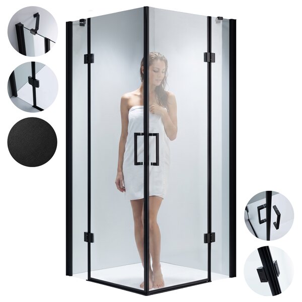 BPS-koupelny Štvorcový sprchový kút ZES KZ25A BL 80x80 čierny/transparent - bez vaničky