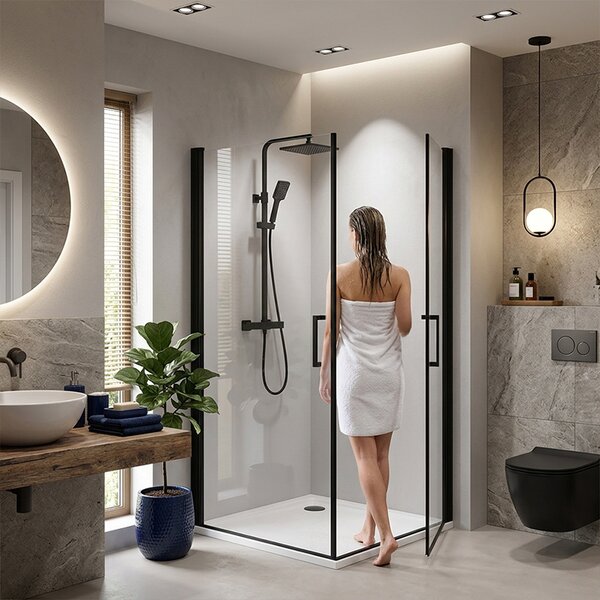 BPS-koupelny Štvorcový sprchový kút ZES KZ29A BL 80x80 čierny/transparent - bez vaničky