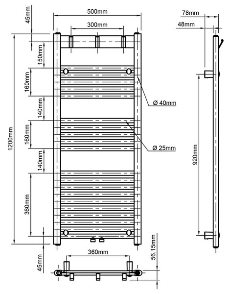 BPS-koupelny Kúpeľňový radiátor YASUR BL 2 494W, 50x120 cm, čierny
