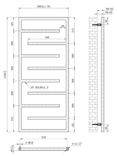 BPS-koupelny Kúpeľňový radiátor ANIKA BL 2 445W, 60x138 cm, čierny