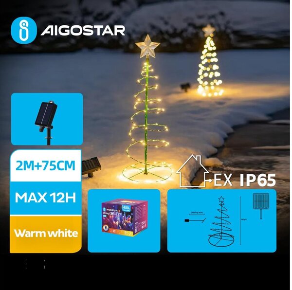 Aigostar - LED Solárna vianočná dekorácia LED/0,26W/3,7V 75cm IP65 teplá biela