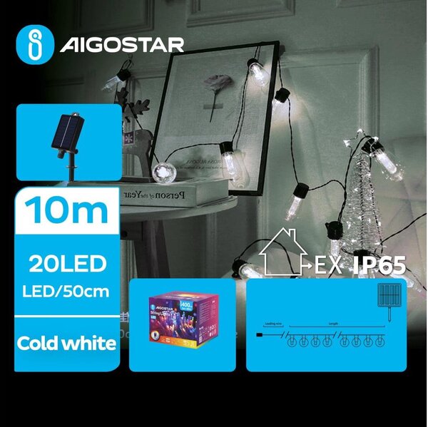 Aigostar - LED solárny reťazec 20xLED/8 funkcií 11,5m IP65 studená biela