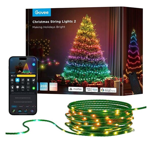 Govee - LED RGBICW Vonkajšia vianočná reťaz 2700-6500K 20m Wi-Fi Matter IP66