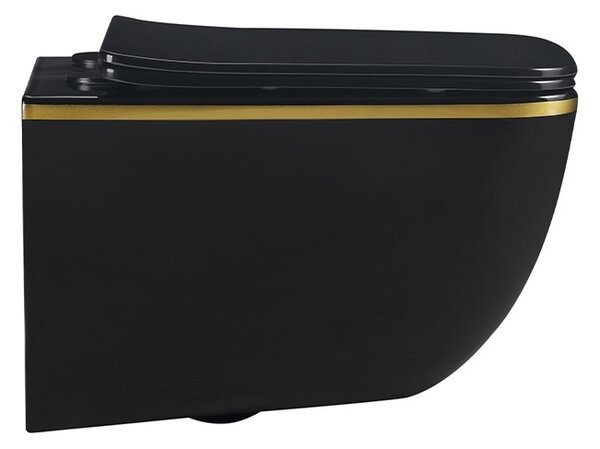 BPS-koupelny Závesná WC misa so SoftClose sedadlom YUZU BL GL TR 03, čierna/zlatý lem