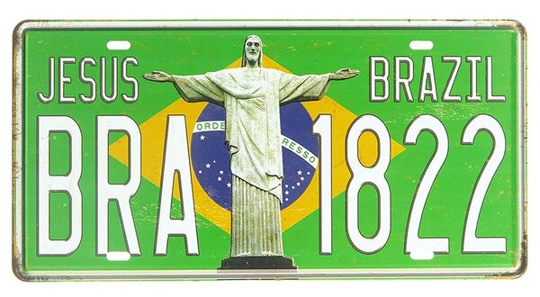 Retro tabuľa ŠPZ Brazil 30x15cm (Dekorácia na retro štýl, materiál plech, rozmery 30x15 cm)