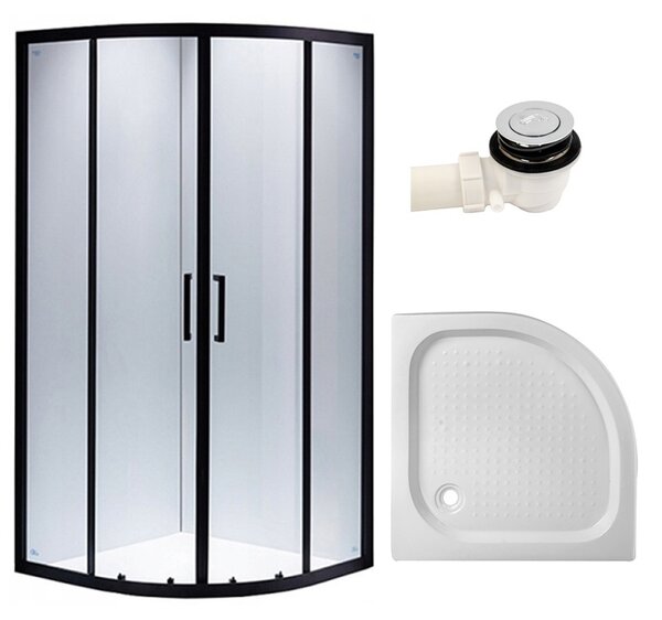 BPS-koupelny Štvrťkruhový sprchový kút BS01B 90x90 cm čierna/transparent + vanička SXL01B biela