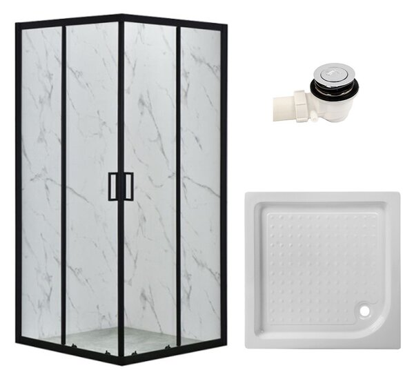 BPS-koupelny Štvorcový sprchový kút BL31A 80x80 čierna/transparent + vanička SXL02A biela