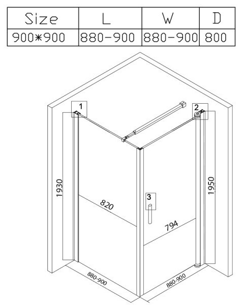 BPS-koupelny Štvorcový sprchový kút KZ1190B 90x90 chróm/transparent + vanička RIKO BL čierna