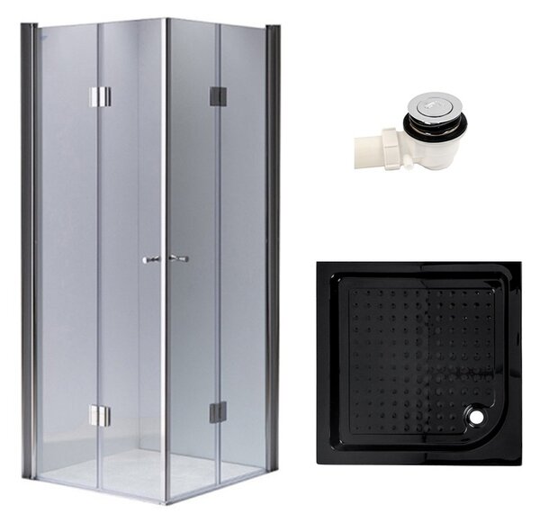 BPS-koupelny Štvorcový sprchový kút KZ1290C 100x100 chróm/transparent + vanička SXL02C BL čierna