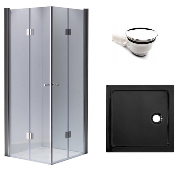 BPS-koupelny Štvorcový sprchový kút KZ1290C 100x100 chróm/transparent + vanička ST06A BL čierna