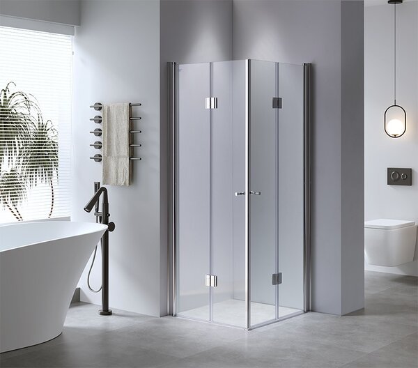 BPS-koupelny Štvorcový sprchový kút KZ1290C 100x100 chróm/transparent + vanička SXL02C BL čierna