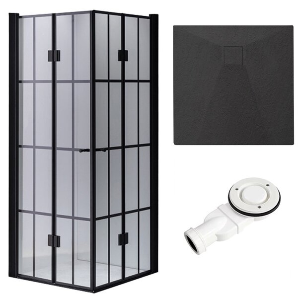 BPS-koupelny Štvorcový sprchový kút BS08B-M 90x90 čierna/transparent + vanička RIKO BL čierna